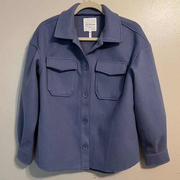 Anthropologie Avec Les Filles Blue Oversized Shacket Patch Jacket Sz. S - Picture 3 of 8